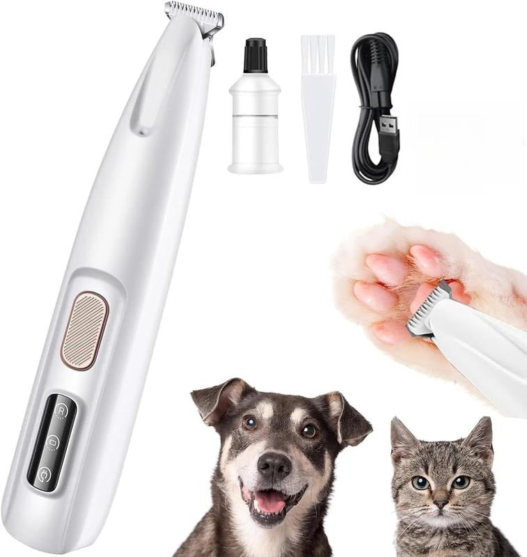 Pet grooming tool set with a dog and cat on a white background