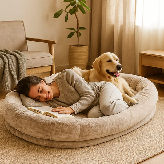 Hondenbed voor Mensen – Übergroßes Plüsch-Loungebett mit Memory Foam-Unterlage